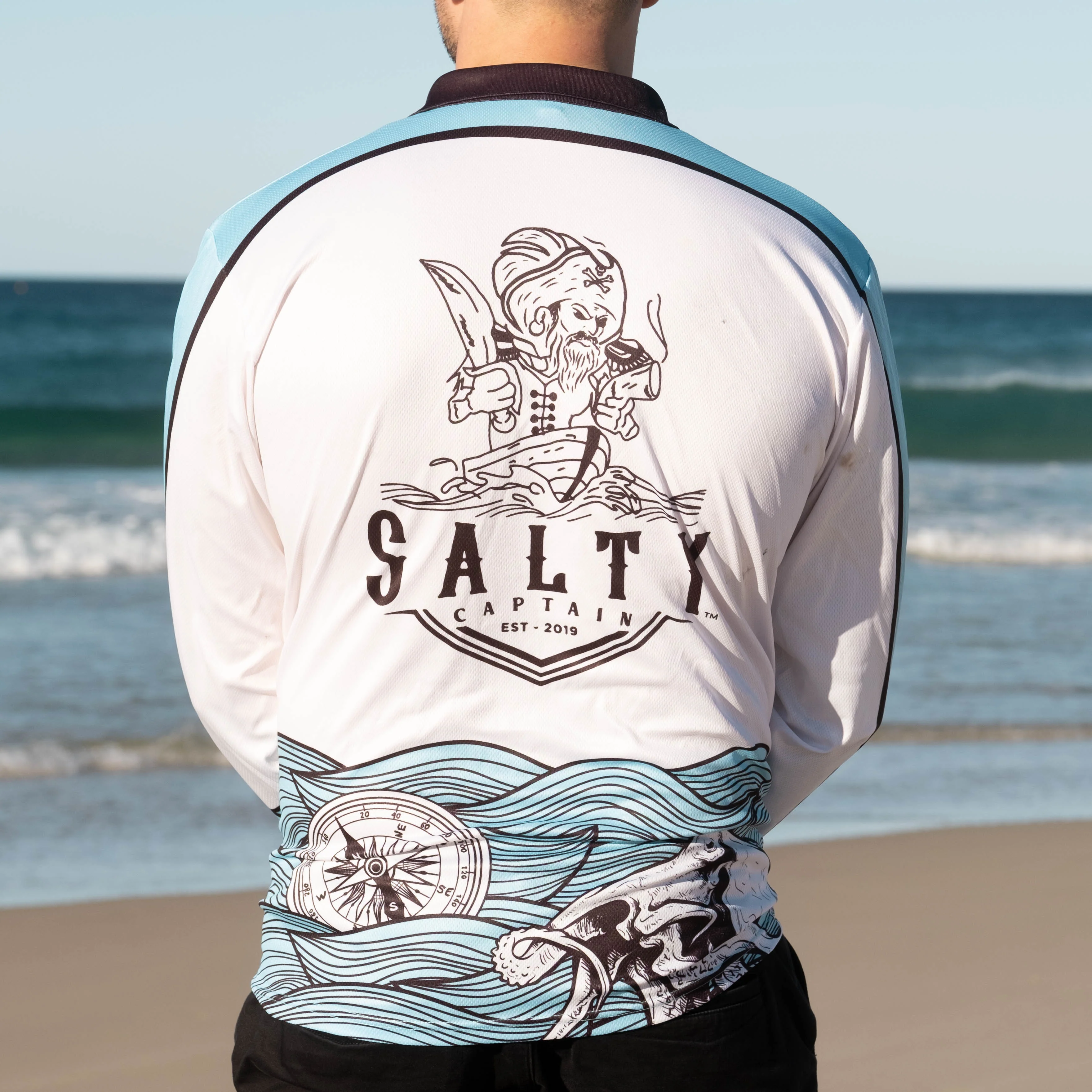 Salty Captain Fishing Shirt - Blue/White - Image 4