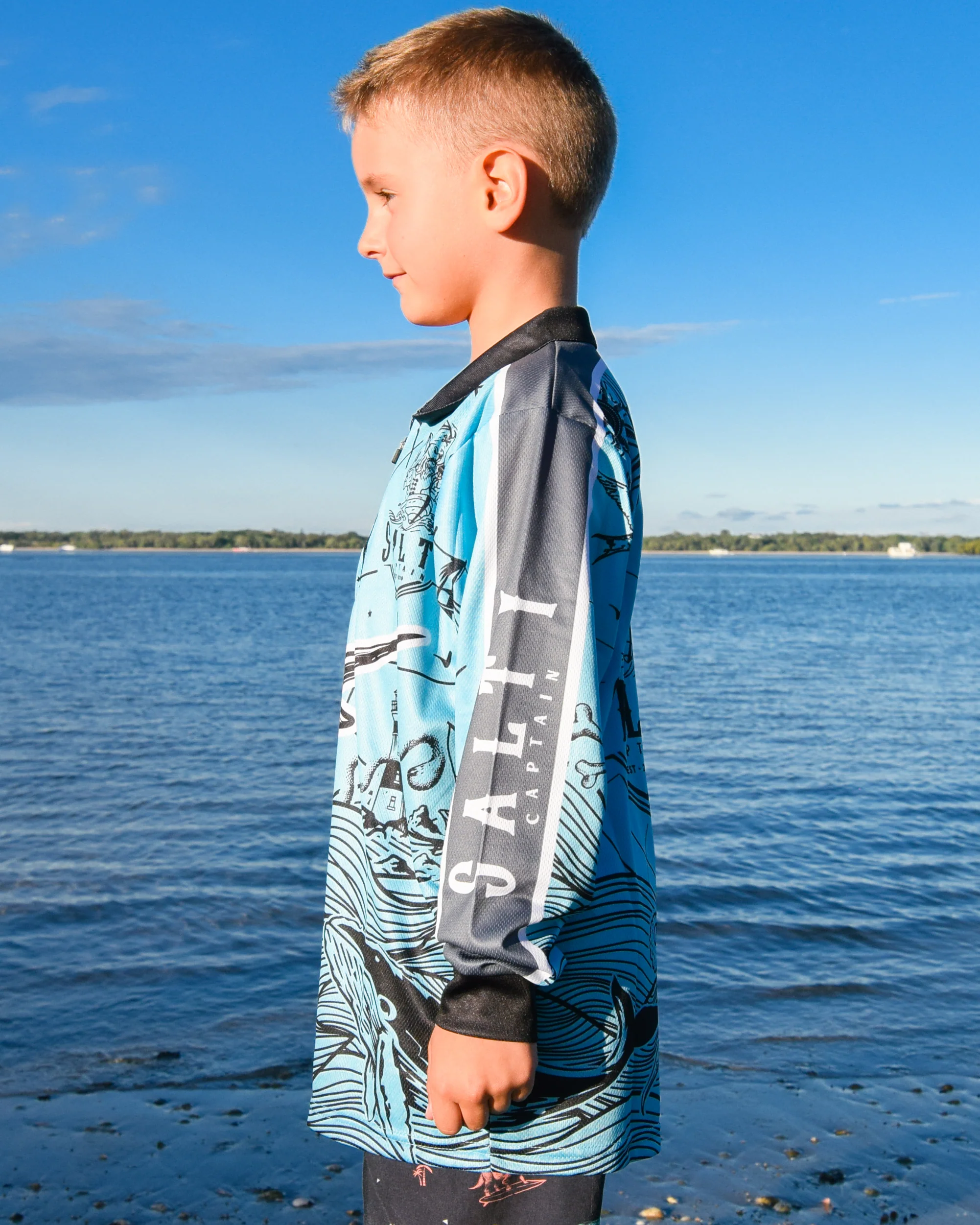 Salty Captain Fishing Shirt - Kids - Blue - Image 3