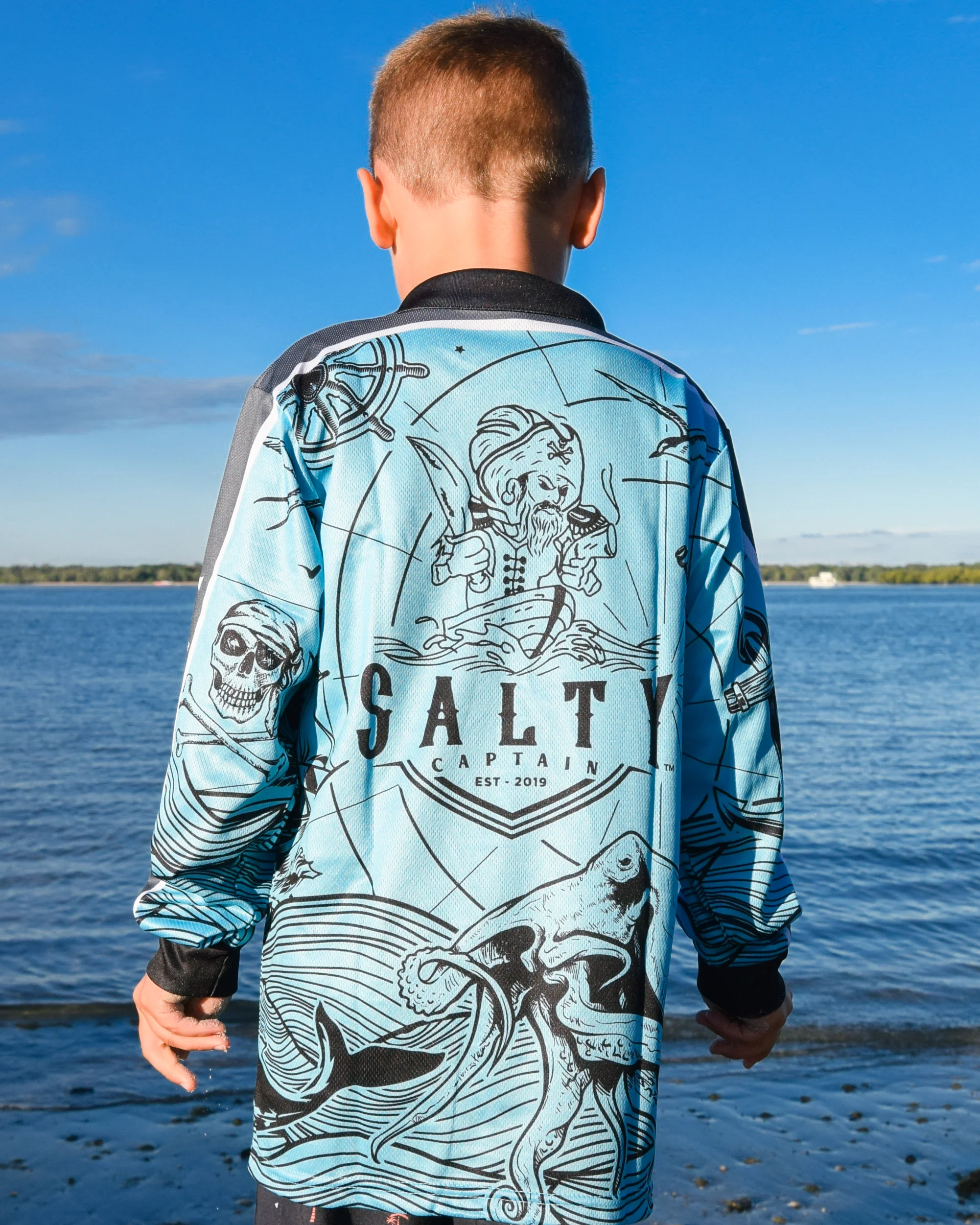 Salty Captain Fishing Shirt - Kids - Blue - Image 4