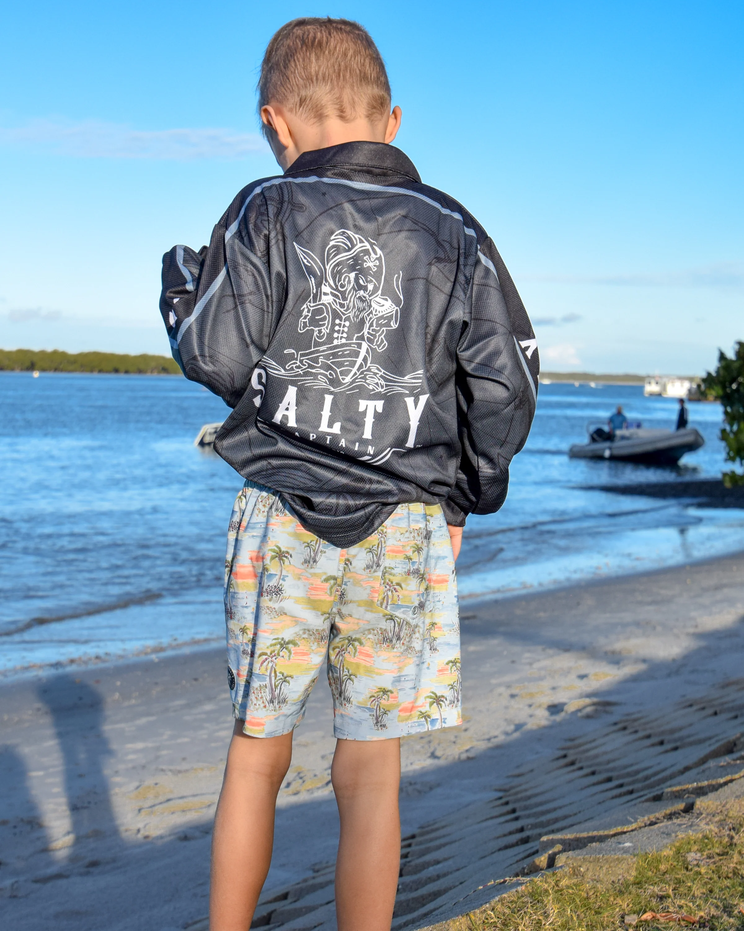 Salty Captain Fishing Shirt - Kids - Grey/Black - Image 4