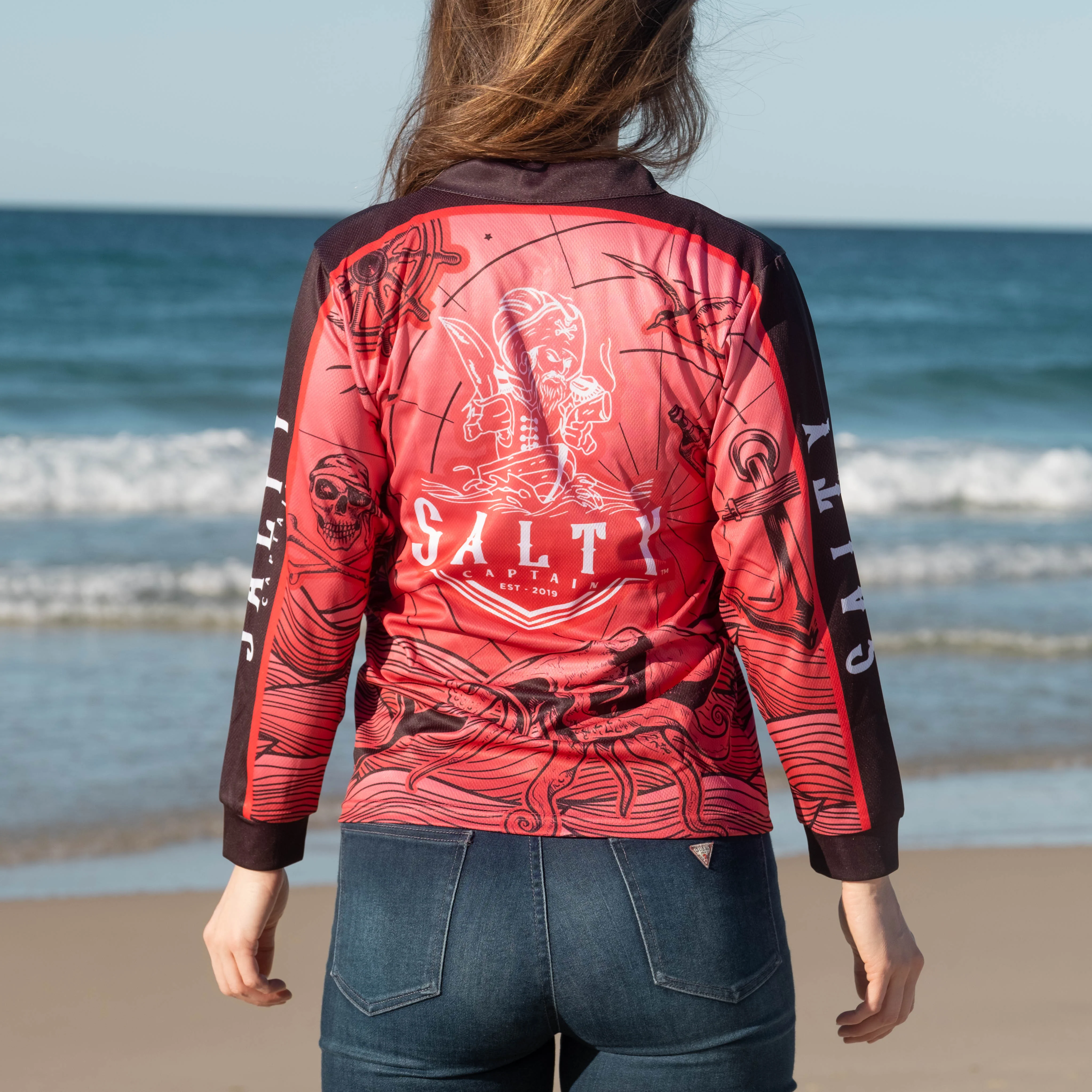 Salty Captain Fishing Shirt - Salmon/Black - Image 4