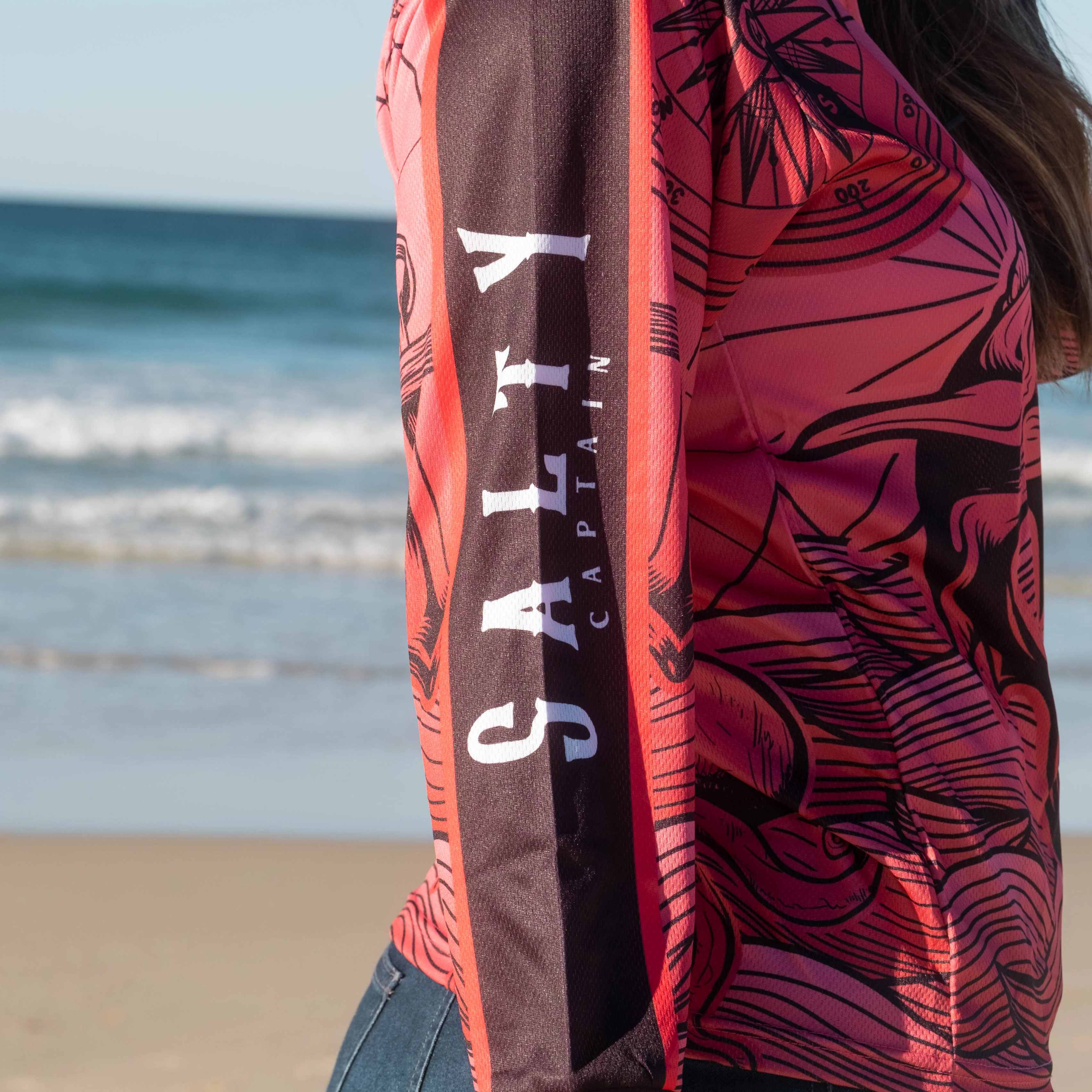 Salty Captain Fishing Shirt - Salmon/Black - Image 5